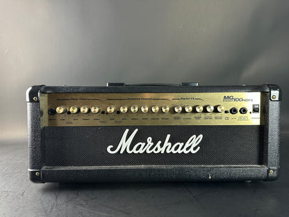 Marshall guitar amplifier head on a gray background