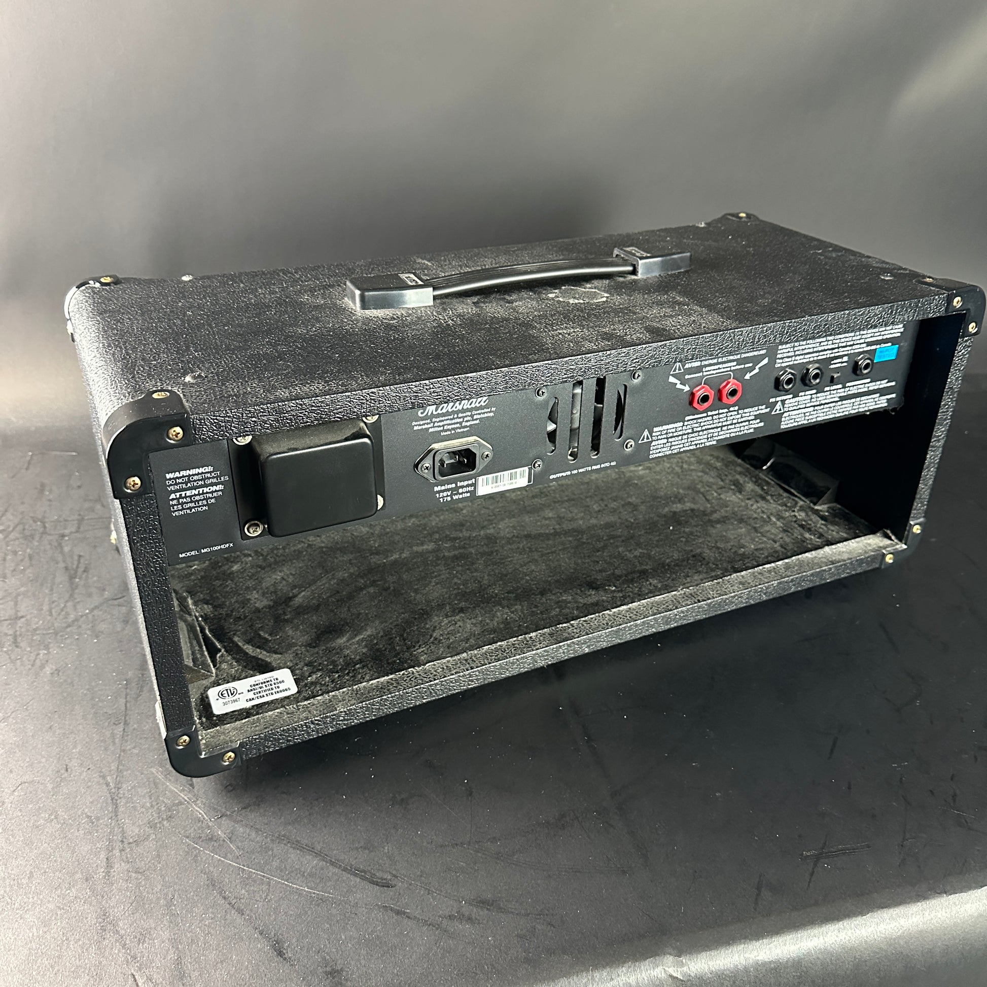 Back angle of Used Marshall MG100HDFX Head.