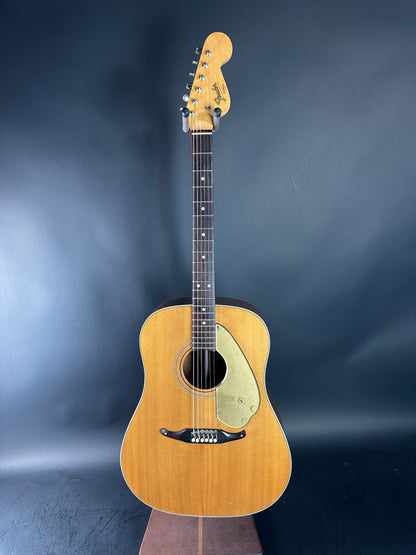 Acoustic guitar on a dark blue gradient background