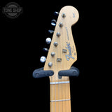 Headstock of Used Squier Stratocaster Black TFW3685.