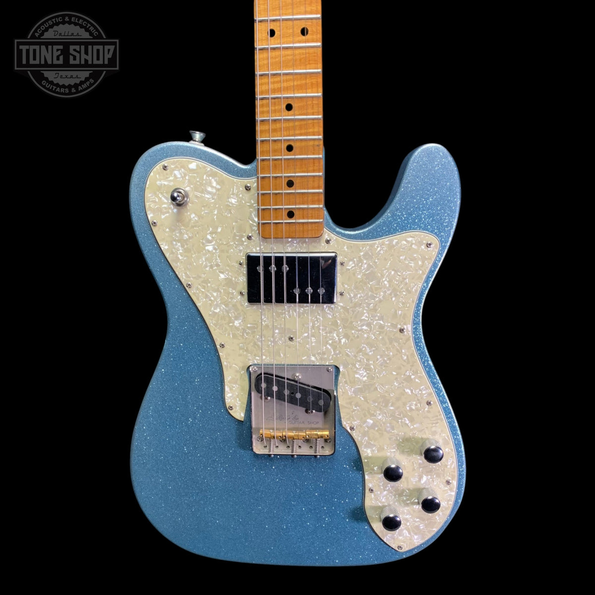 Front of Used Lay's Custom T-Caster Ice Blue Sparkle.
