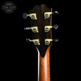 Back of headstock of Used Taylor Custom GA Charcoal Top EIR/Sitka.
