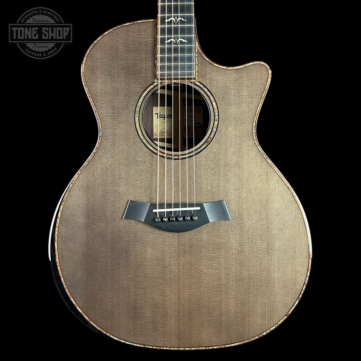 Front of Used Taylor Custom GA Charcoal Top EIR/Sitka.