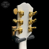 Back of headstock of Used 2023 Epiphone Les Paul Custom Alpine White.