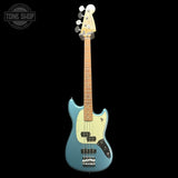 Full frontal of Used 2021 Fender Limited Edition Player Mustang PJ Bass Tidepool.