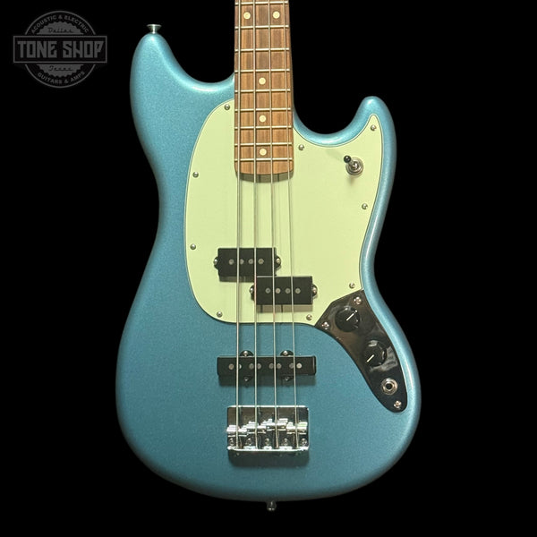 Front of Used 2021 Fender Limited Edition Player Mustang PJ Bass Tidepool.