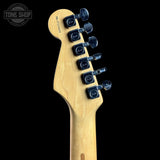 Back of headstock of Used 1997 Fender US Roadhouse Stratocaster Shoreline Gold.