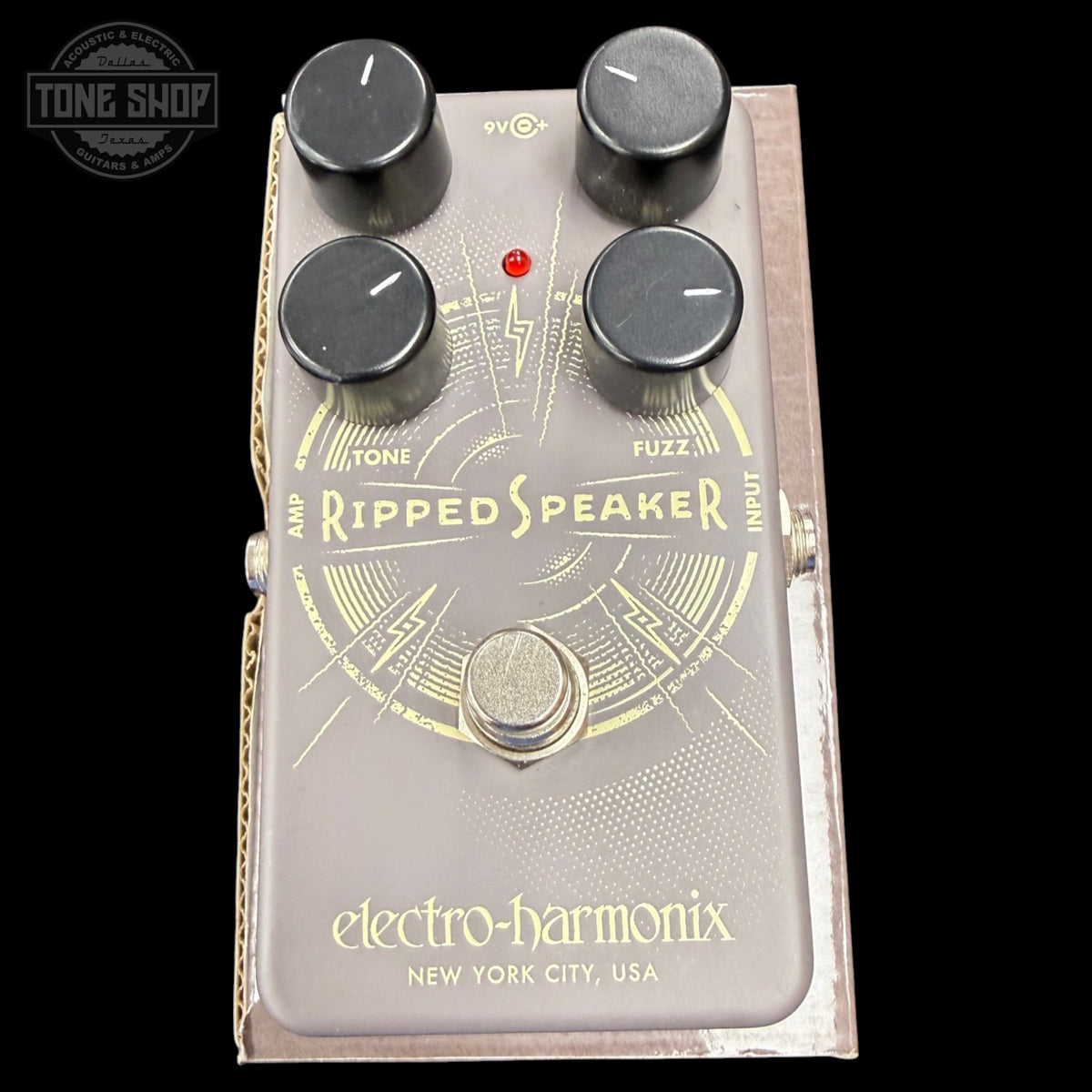 Top of Used Electro-Harmonix Ripped Speaker Fuzz on box.