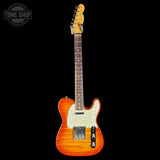 Full front of Used 1995 Fender Foto Flame Telecaster MIJ Autumn Burst.