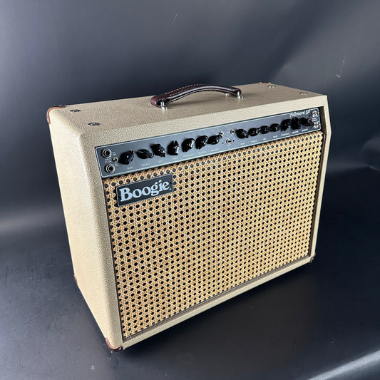 Guitar amplifier with 'Boogie' branding on a dark background