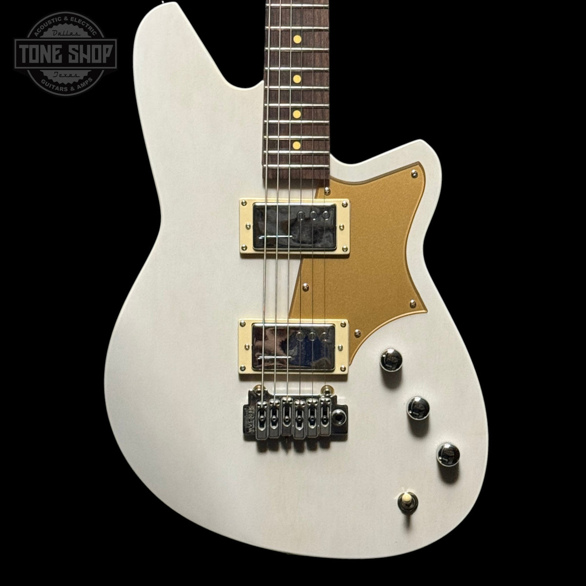 Front of Used Reverend Descent W Baritone Transparent White.