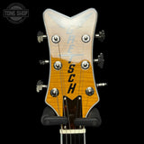 Headstock of Used 2024 Gretsch G6134TFM-NH Nigel "Droff" Hendroff Signature Penguin Amber Flame.