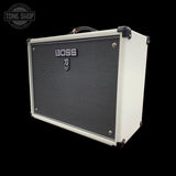 Right angle of Used BOSS Limited-Edition Katana KTN-50 MkII 50W 1x12 Guitar Combo White TFW3997.