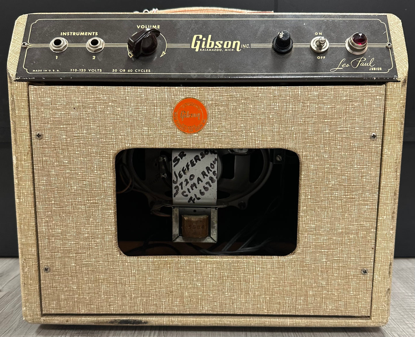 Back of Used 1956 Gibson GA-5 Les Paul Junior 5 Watt Amp All Original w/Original 5x7 Oval Speaker TSS3932