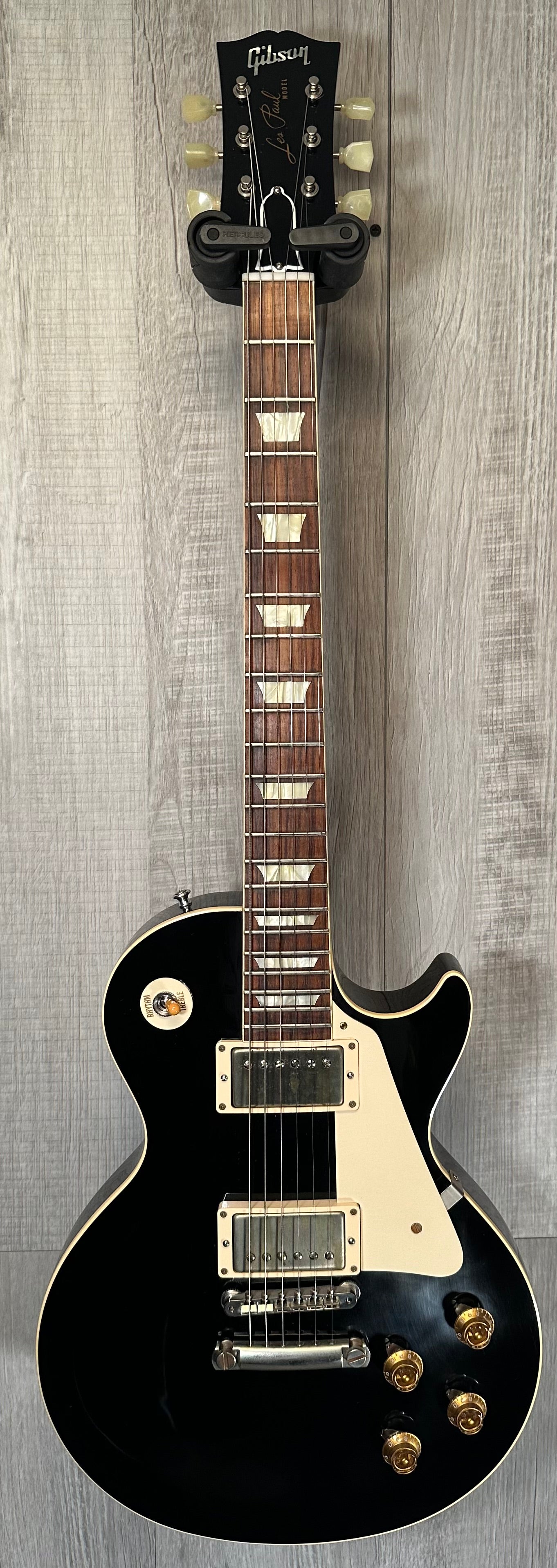 Full front of Used Gibson Custom Shop 1958 Standard Historic Les Paul VOS Ebony w/case TSS3929