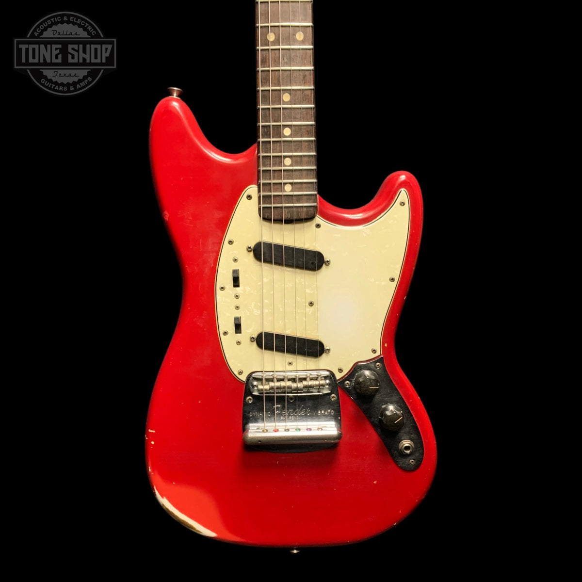 Front of Used 1965 Fender Mustang Dakota Red w/Refret.