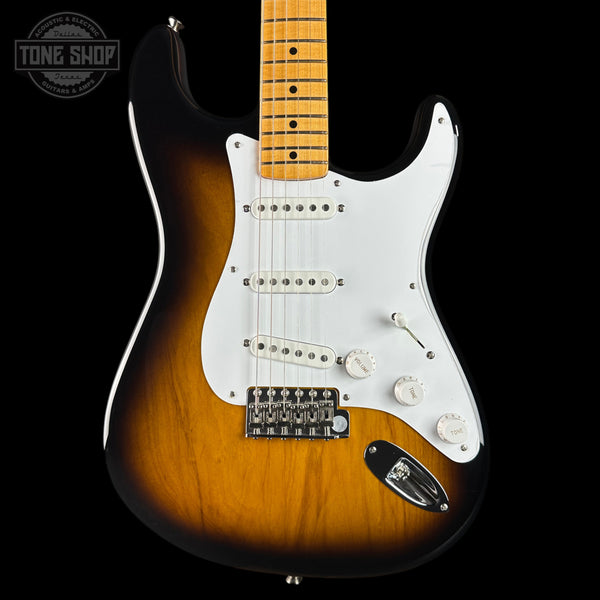 Front of Used Fender 70th Anniversary American Vintage II 1954 Stratocaster MP 2-Color Sunburst.