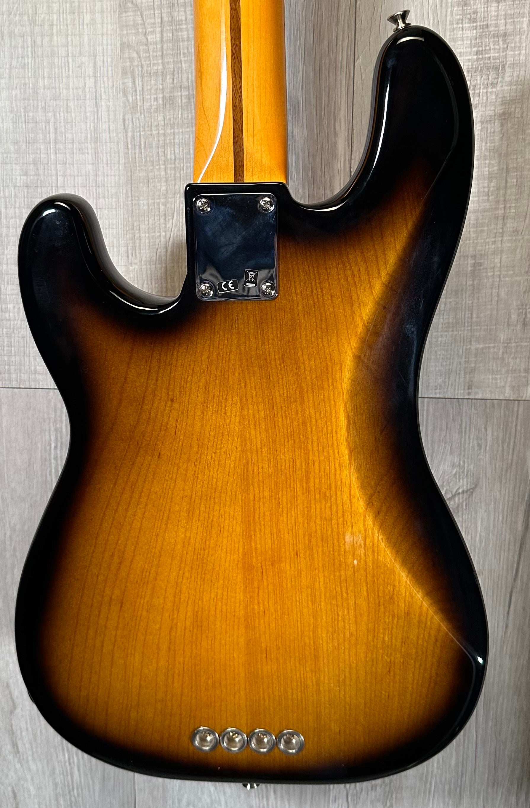 Back of Used 2023 Fender American Vintage II 1954 Precision Bass Sunburst w/case TSS3942