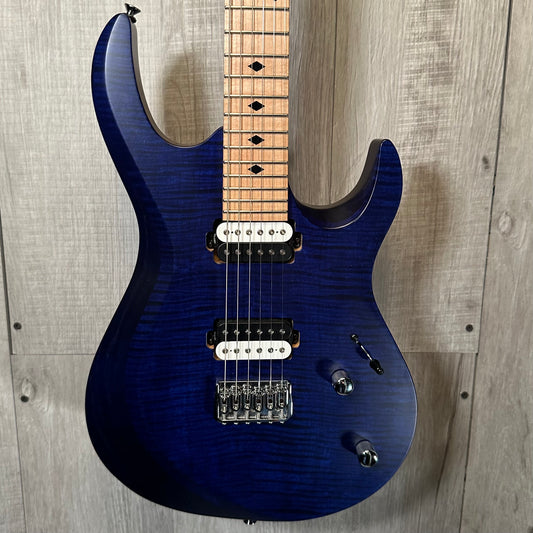 Front of Used Kiesel Ares 6 HH Flame Top Blue w/bag TSS3938