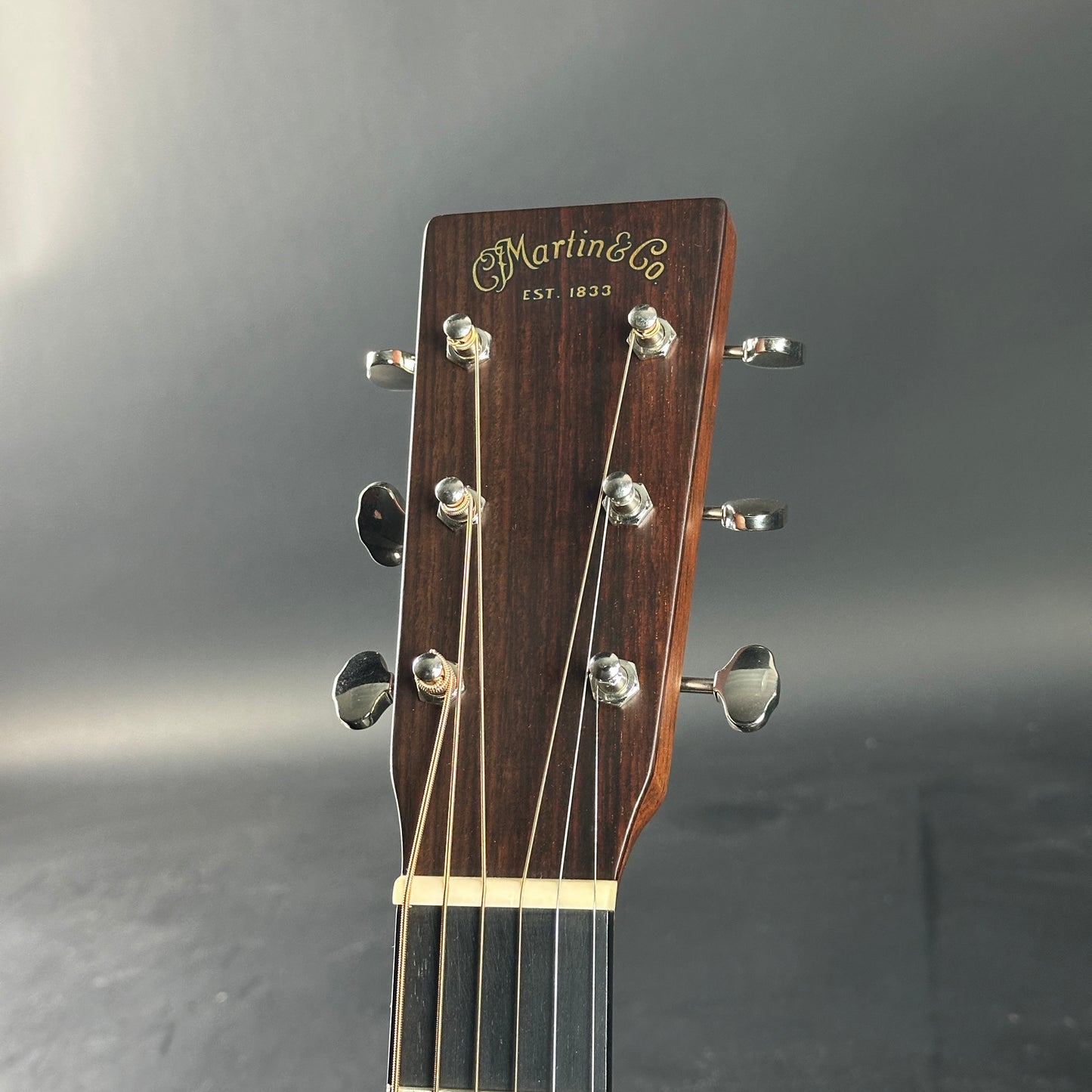 Guitar headstock with 'Martin & Co.' branding on a gray background