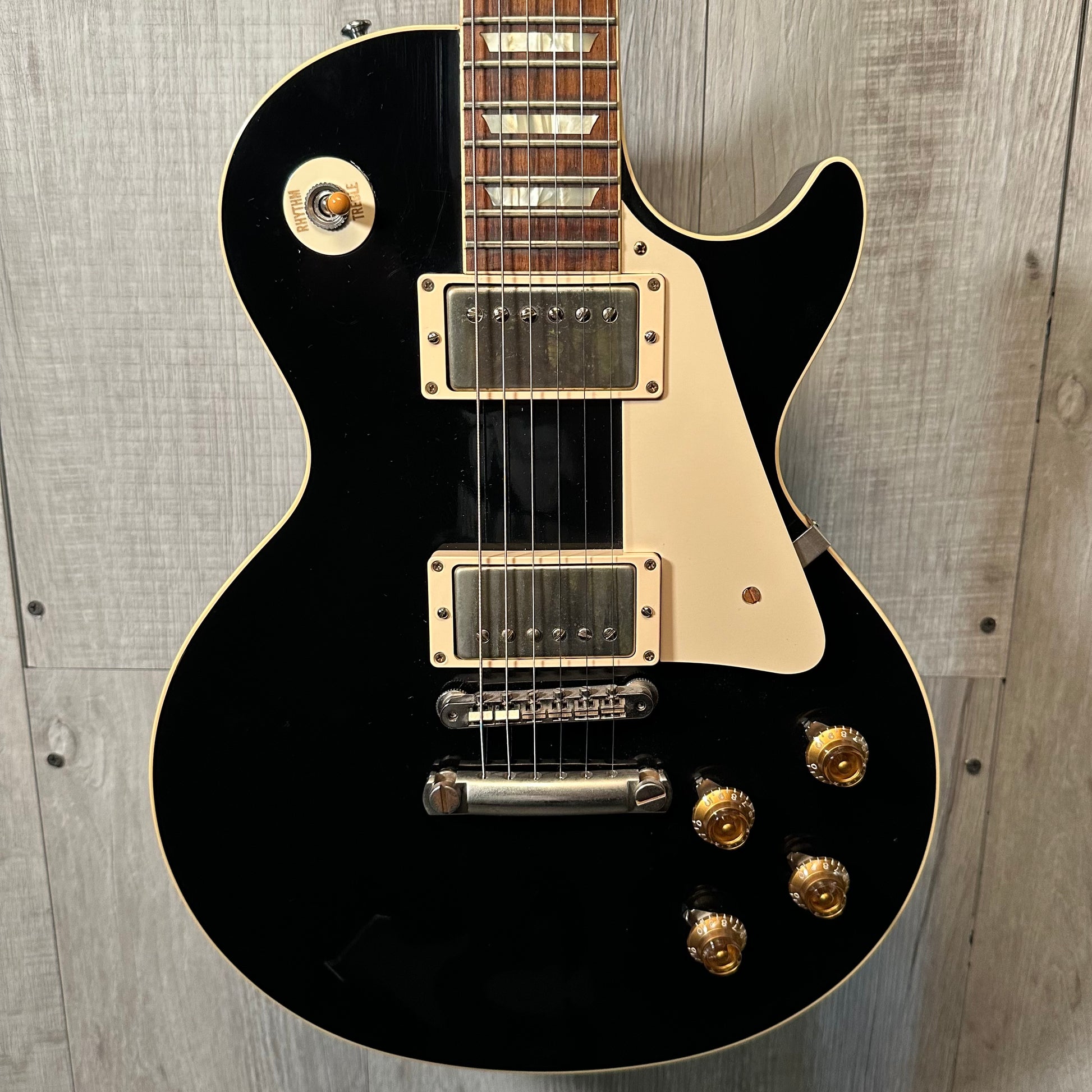 Front of Used Gibson Custom Shop 1958 Standard Historic Les Paul VOS Ebony w/case TSS3929