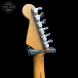 Back of headstock of Used 2020 Fender Limited Edition American Professional Stratocaster Seafoam Green.