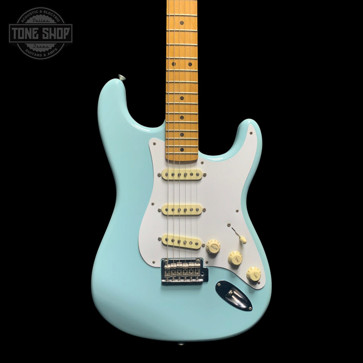 Front of Used 2019 Fender Vintera 50s Stratocaster Modified Daphne Blue.