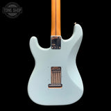 Back of body of Used 2019 Fender Vintera 50s Stratocaster Modified Daphne Blue.