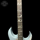 Headstock of Used 2023 Ibanez PIA3761C Steve Vai Signature Blue Powder.