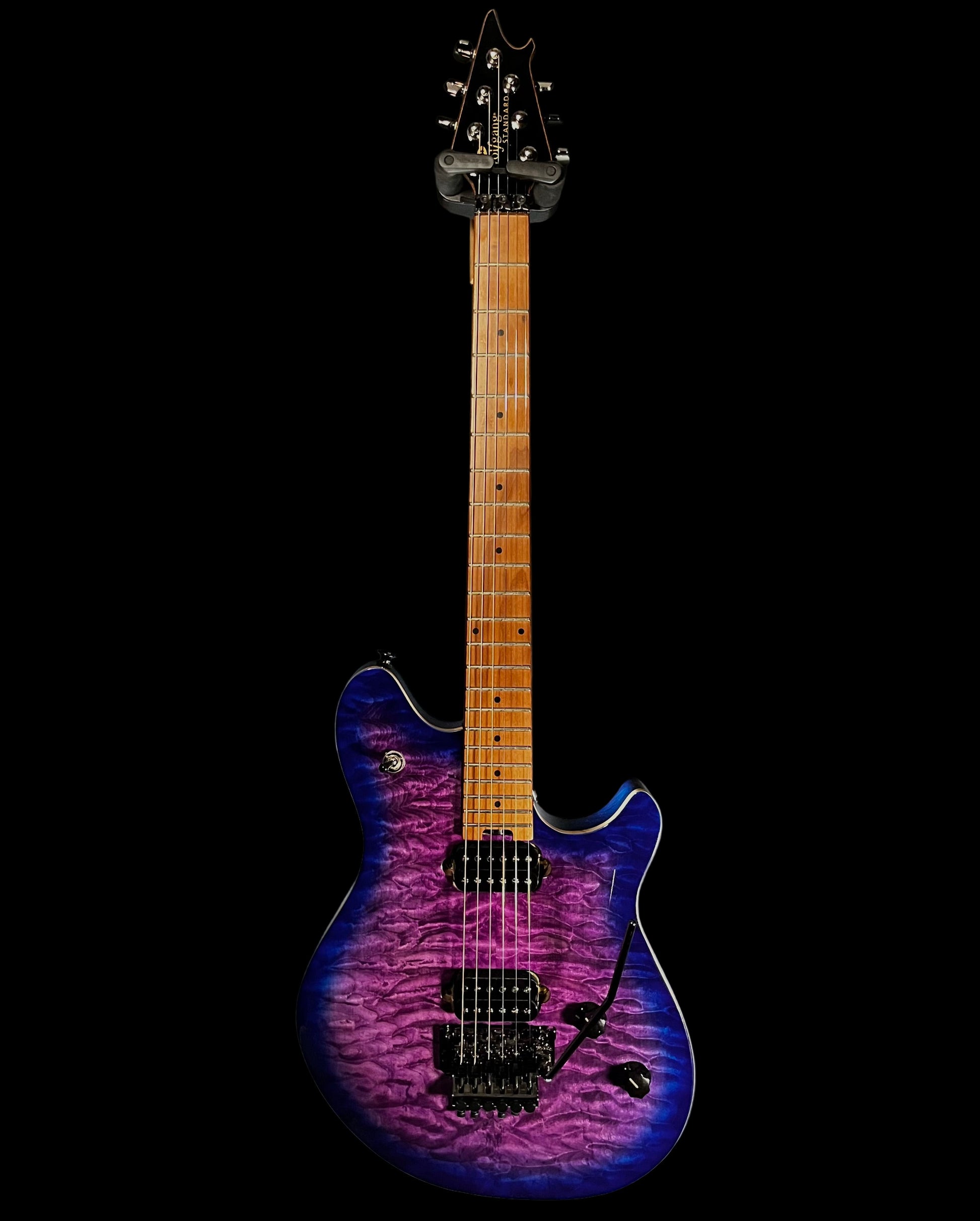 Full front of Used 2022 EVH Wolfgang Standard QM Roasted Neck Northern Lights Purple w/Case TFW2326