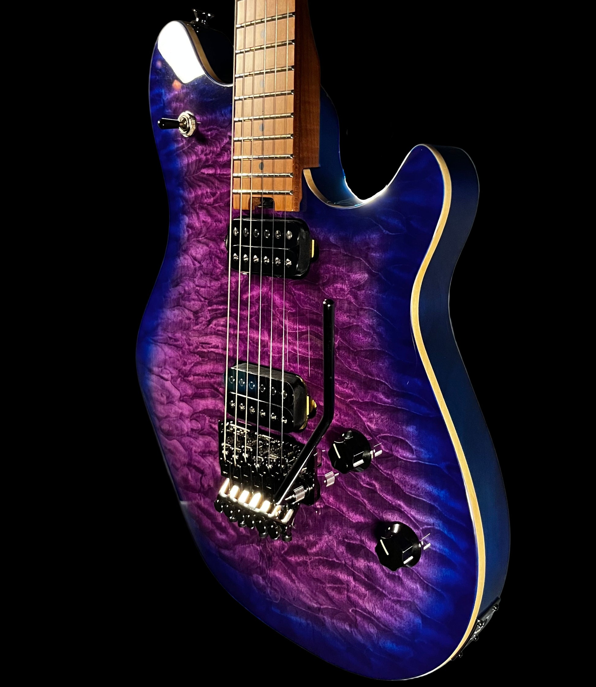 Side of Used 2022 EVH Wolfgang Standard QM Roasted Neck Northern Lights Purple w/Case TFW2326