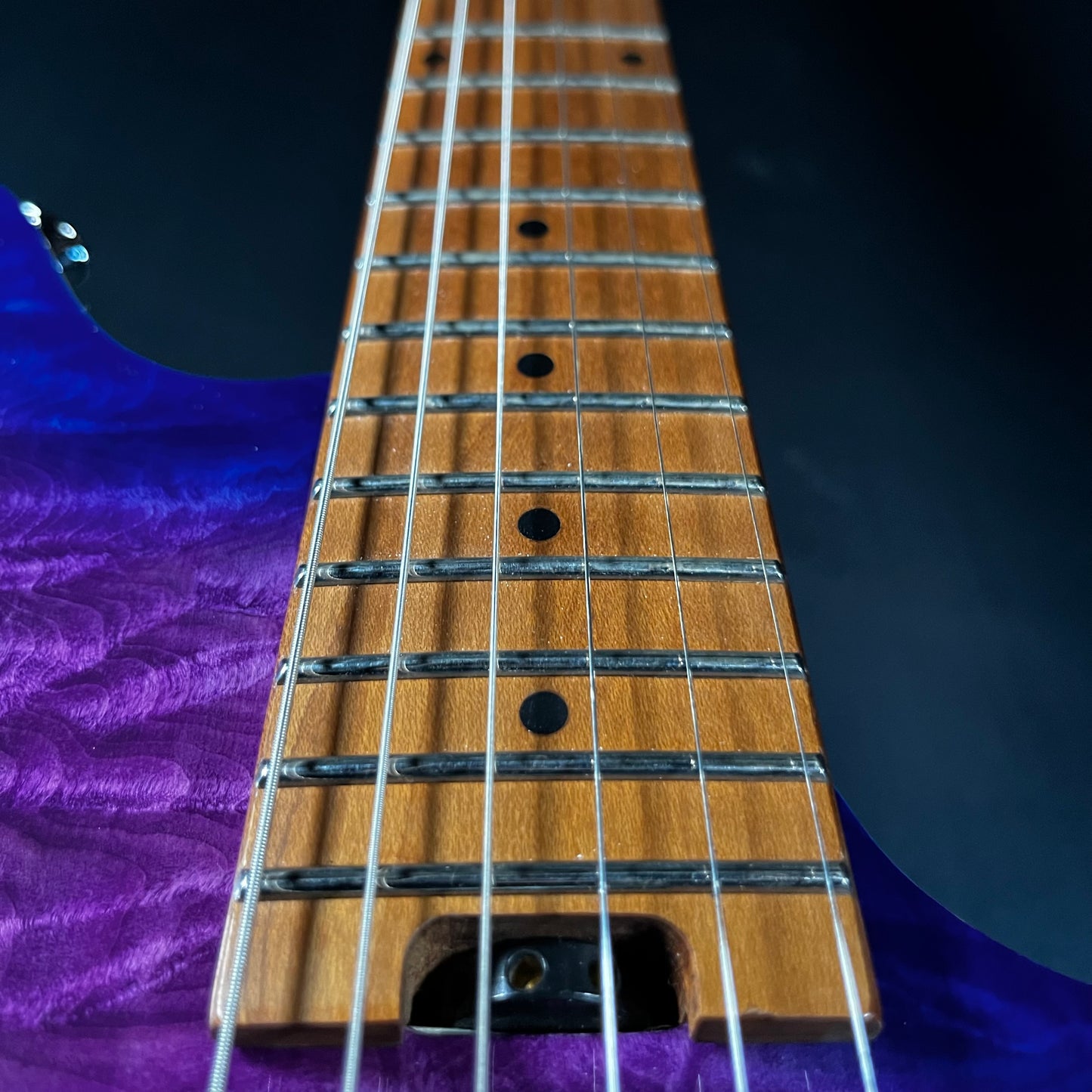 Fret board of Used 2022 EVH Wolfgang Standard QM Roasted Neck Northern Lights Purple w/Case TFW2326