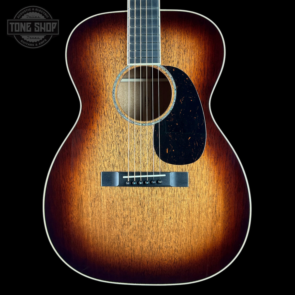 Front of Martin Custom Shop 18 Style 0014F Mahogany Burst/Jeff Tweedy Burst Complete.