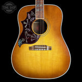 Front of Gibson Hummingbird Elegant Koa Left Handed Honey Burst.