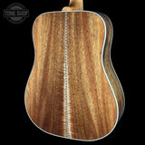 Back angle of Gibson Hummingbird Elegant Koa Left Handed Honey Burst.