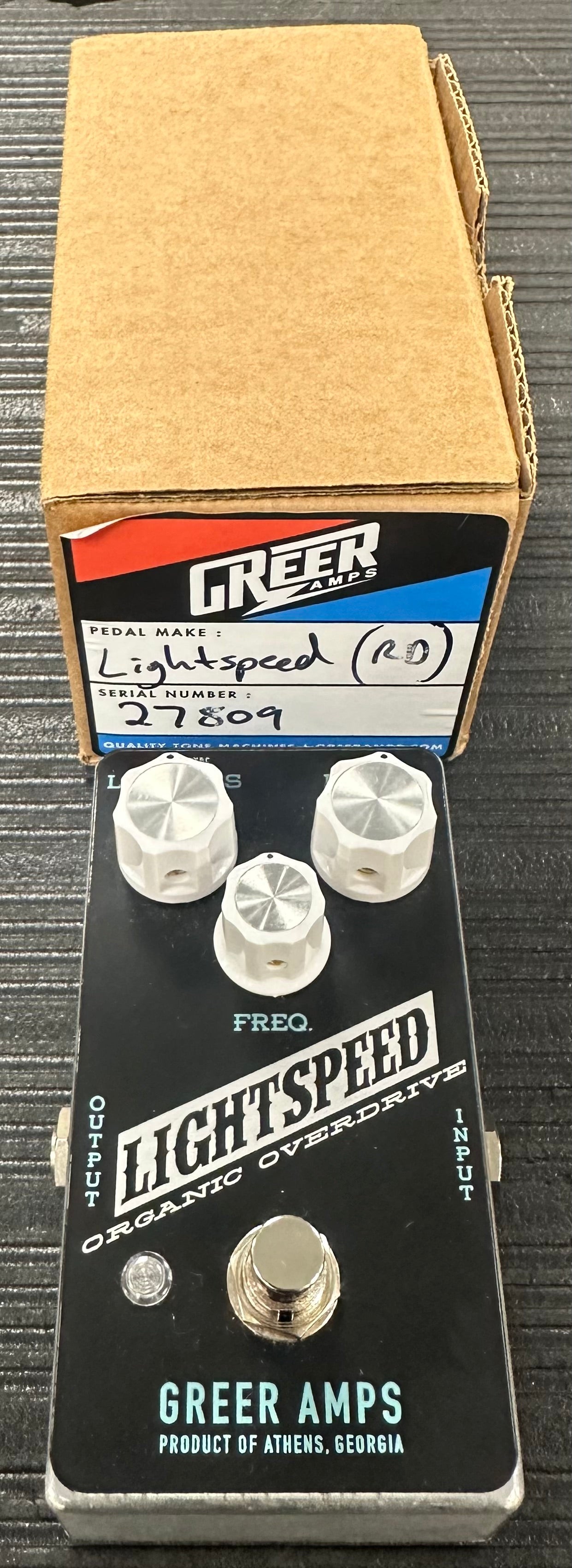 Top with box of Used Greer Lightspeed Organic Overdrive w/box TSS3971