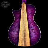 Glossy purple and gold guitar on a black background with 'Tone Shop' logo.