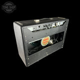 Guitar amplifier with visible brand logo on a black background