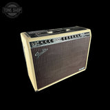 Fender guitar amplifier on a black background with 'Tone Shop' logo.