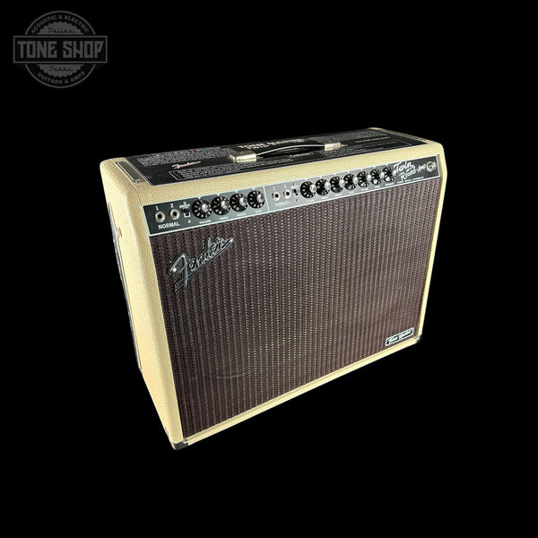 Fender guitar amplifier on a black background with 'Tone Shop' logo.