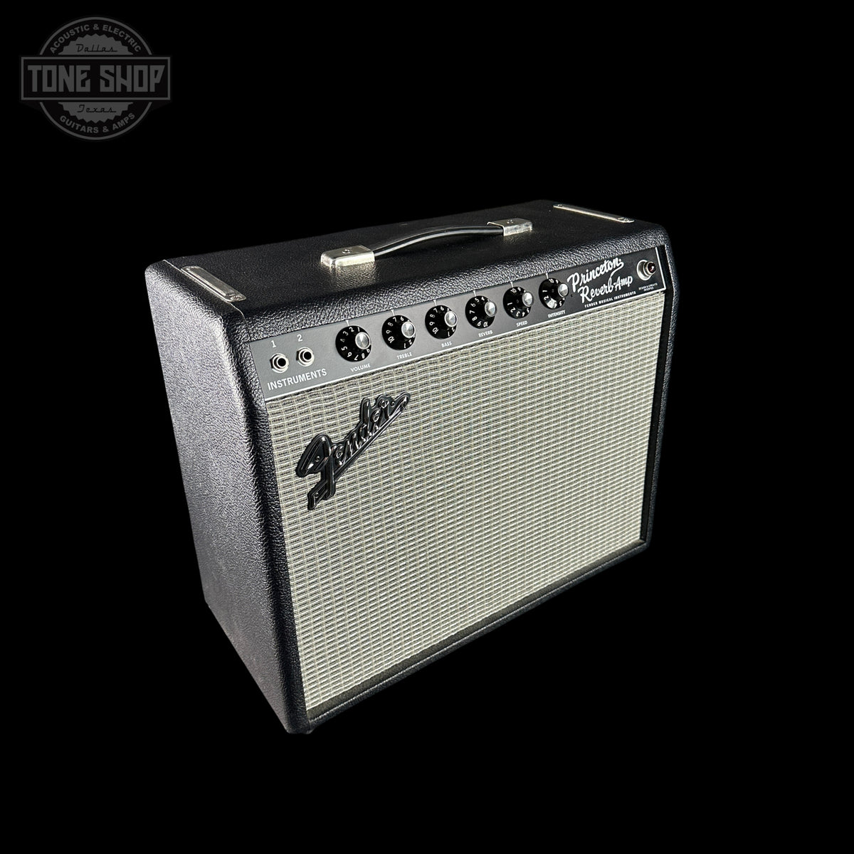 Fender amplifier on a black background with 'Tone Shop' logo.
