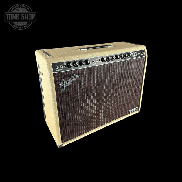 Fender guitar amplifier on a black background with 'Tone Shop' logo.