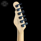 Guitar headstock with tuning pegs on a black background, featuring 'Tone Shop' logo.