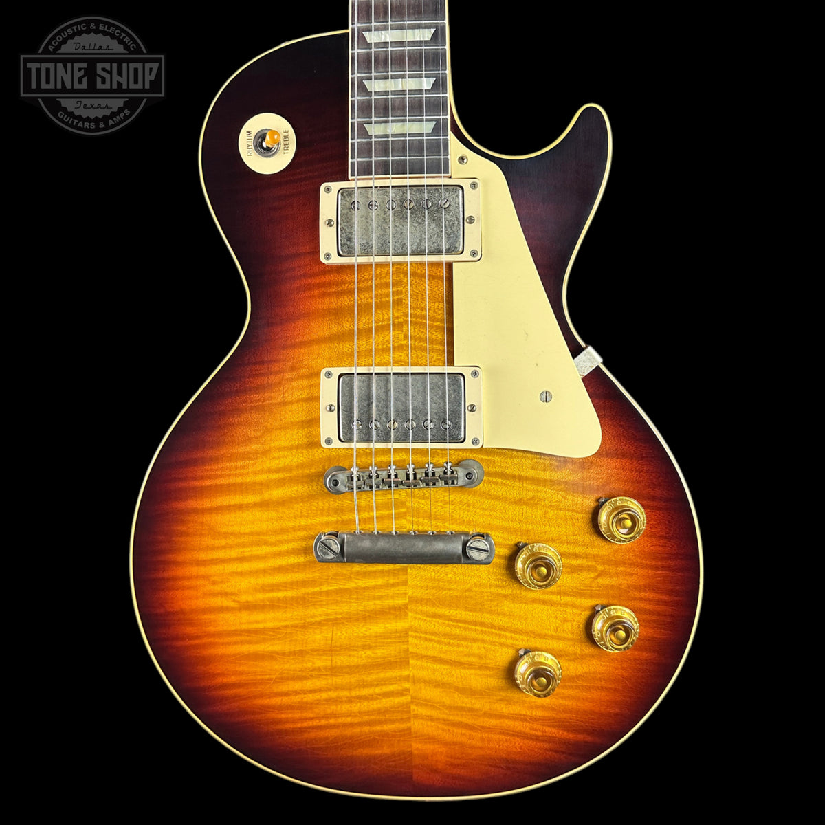 Front of Gibson Custom 1959 Les Paul Standard Reissue Ultra Light Aged Southern Fade.