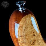 Wooden vase with silver top on a black background, featuring 'Tone Shop' branding.