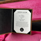 Certificate of authenticity for Gibson Custom Dealer Select 1959 Les Paul Standard Chambered Cobra Burst AAA Top VOS.