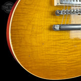 Front detail of Gibson Custom 1959 Les Paul Standard Reissue Light Aged Dirty Lemon.