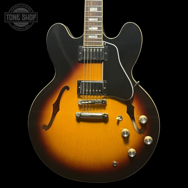 Front of Used Epiphone Inspired By Gibson Custom 1962 ES-335 Reissue Vintage Burst.