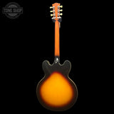 Back of Used Epiphone Inspired By Gibson Custom 1962 ES-335 Reissue Vintage Burst.