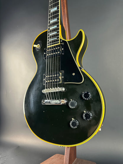 Front angle of Vintage 1973 Gibson Les Paul Custom Ebony.